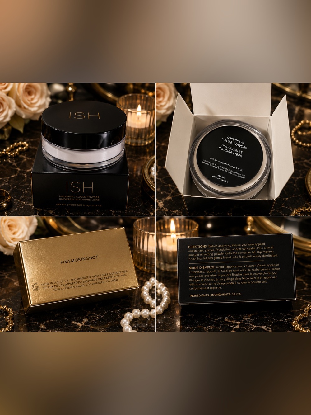 NIB ISH Universal Loose Makeup Setting Powder + Velvet Pouch Full Size